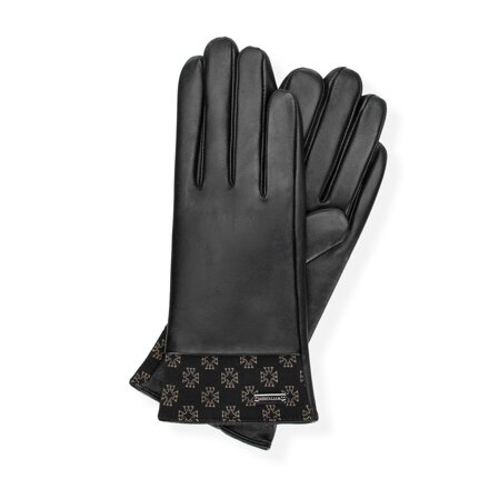 Damskie rękawiczki ze skóry naturalnej z monogramem czarne 39-6L-023-1