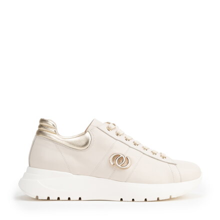 Damskie sneakersy z naturalnej skóry beżowe 100-D-101-9