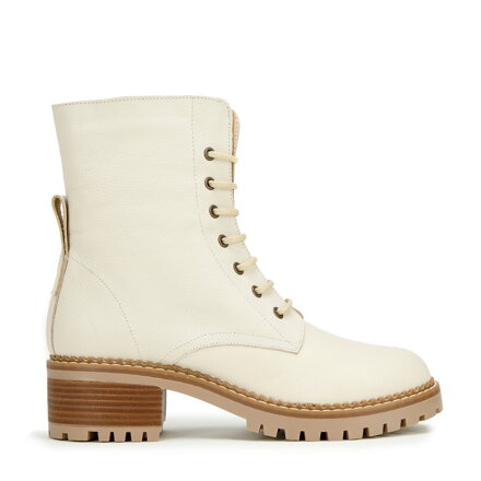 Damskie trapery skórzane klasyczne kremowe 99-D-300-0