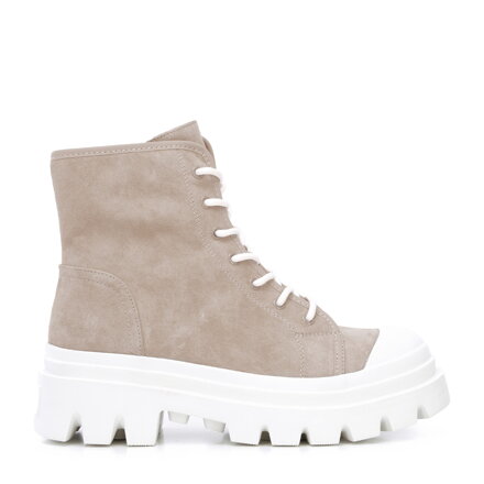 Damskie trapery z nubuku beżowe 96-D-961-9