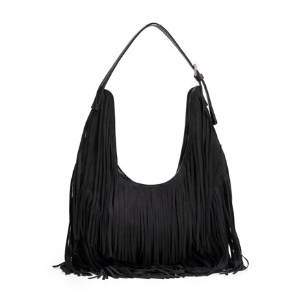 Duża torebka na ramię z frędzlami czarna 102-4Y-410-1