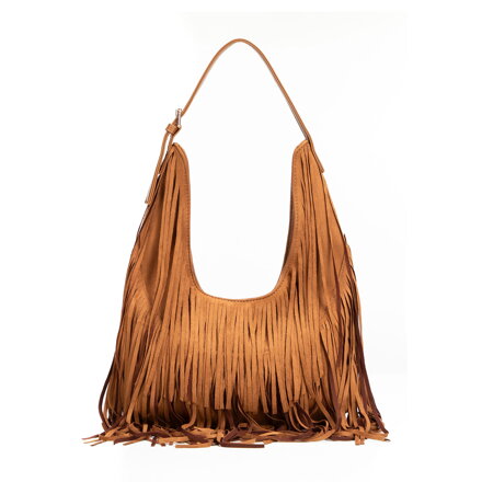Duża torebka na ramię z frędzlami brązowa 102-4Y-410-5