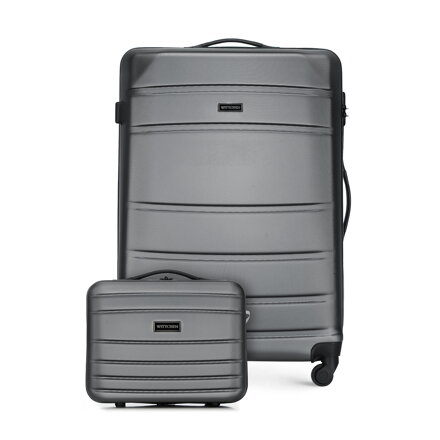 Duża walizka i kosmetyczka z ABS-u żłobione szare 56-3A-653-01K