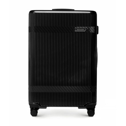 Duża walizka z polikarbonu o błyszczącym wykończeniu czarna 56-3P-013-11