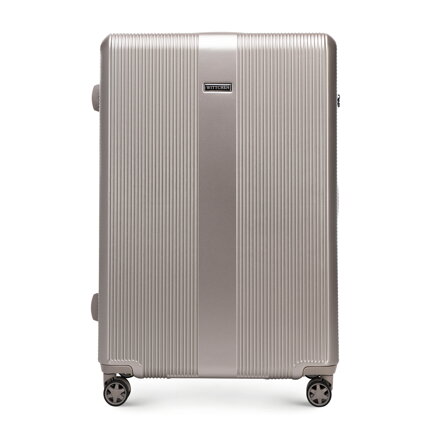 Duża walizka z polikarbonu w pionowe tłoczenia szampański 56-3P-903-87