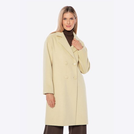 Dwurzędowy płaszcz damski z wełny żółty 101-9W-504-Y