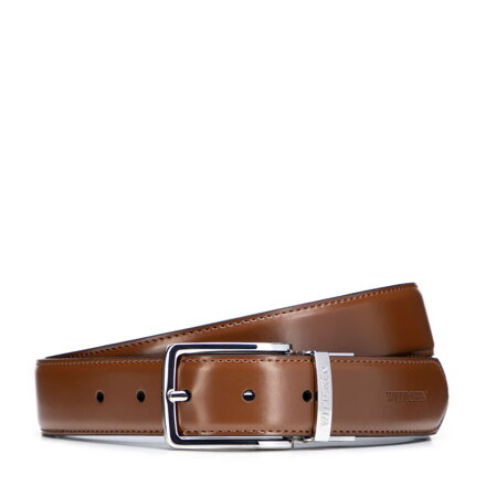 Dwustronny męski pasek ze skóry naturalnej z klasyczną metalową klamrą brązowo - czarny 102-8M-013-4