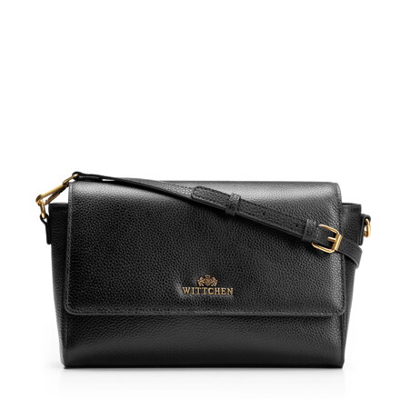 Elegancka listonoszka ze skóry naturalnej czarno - złota 102-4E-211-1G