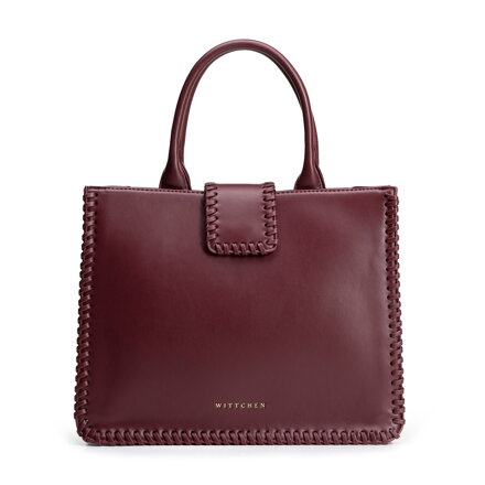 Elegancki kuferek z imitacji skóry z dekoracyjnym obszyciem bordowy 101-4Y-403-3