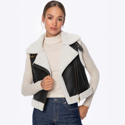 Kamizelka damska ze sztucznym kożuchem czarna 101-9W-905-1