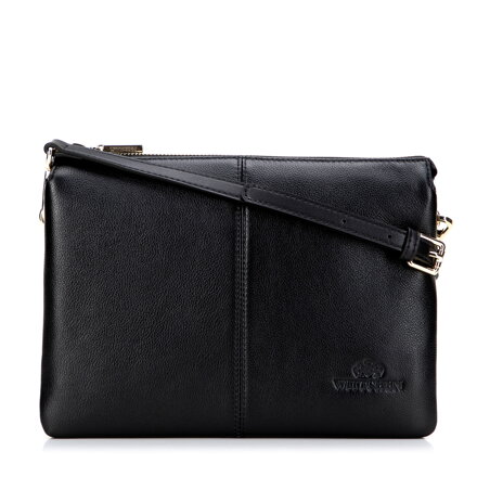 Klasyczna listonoszka skórzana z przeszyciem pośrodku czarno - złota 101-4E-608-1G