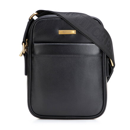 Klasyczna męska listonoszka ze skóry naturalnej czarno - złota 102-4U-606-1G