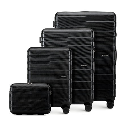 Komplet walizek z polikarbonu w poziome pasy czarny 56-3P-58K-10