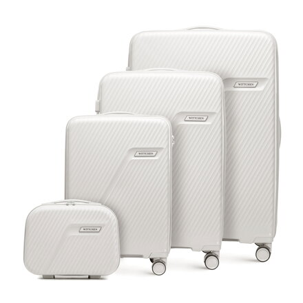 Komplet walizek z polipropylenu w ukośne pasy biało - srebrny 56-3T-50K-89