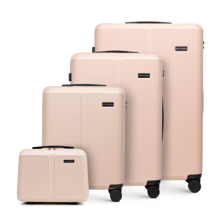 Komplet walizek z ABS-u w drobne paski pudrowy róż 56-3A-60K-34P