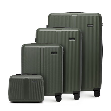 Komplet walizek z ABS-u w drobne paski khaki 56-3A-60K-85