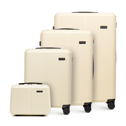 Komplet walizek z ABS-u w drobne paski kremowy 56-3A-60K-89