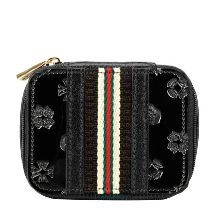 Kosmetyczka z lakierowanej skóry tłoczonej w monogram z tasiemką 34-2-034-11