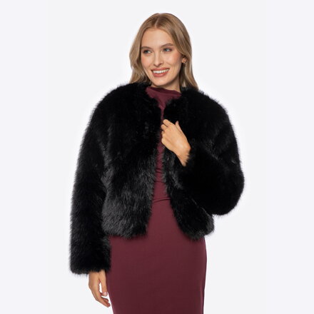 Krótka kurtka damska ze sztucznego futra czarna 101-9W-505-1