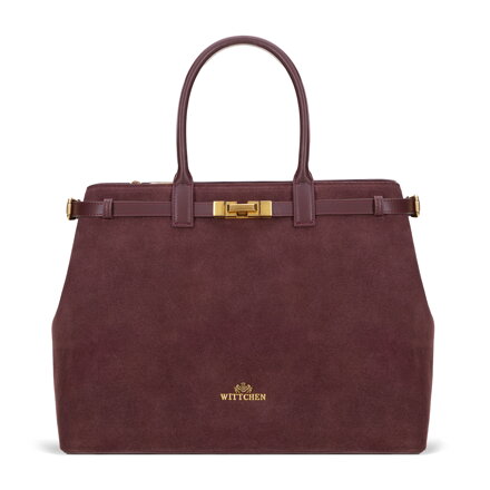 Kuferek z gładkiej skóry i zamszu śliwkowy 101-4E-204-3