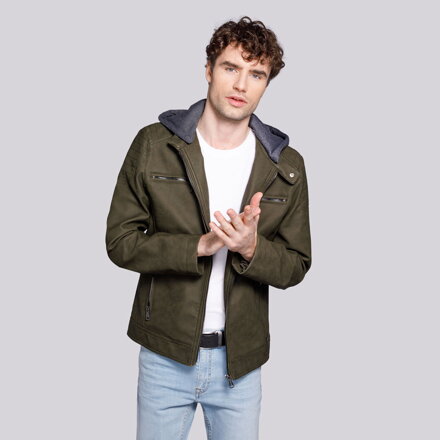 Męska kurtka z matowej ekoskóry z kapturem 92-9P-151-Z