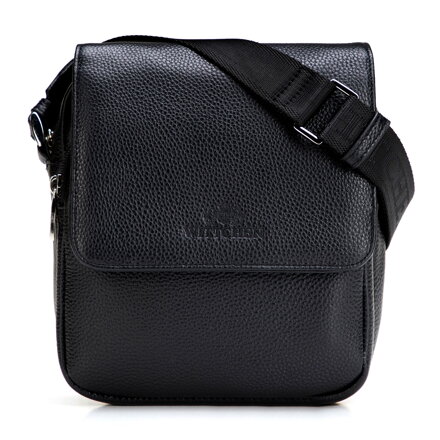 Męska listonoszka z naturalnej skóry z klapą czarna 29-4U-308-1