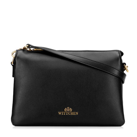 Listonoszka z gładkiej skóry naturalnej trójkomorowa czarno - złota 101-4E-604-1G