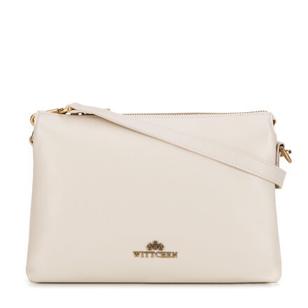 Listonoszka z gładkiej skóry naturalnej trójkomorowa kremowa 101-4E-604-9