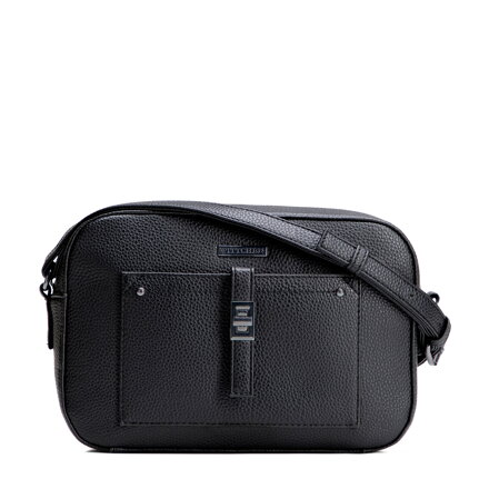 Listonoszka z imitacji skóry z kieszenią na przodzie czarno - grafitowa 29-4Y-001-BG1