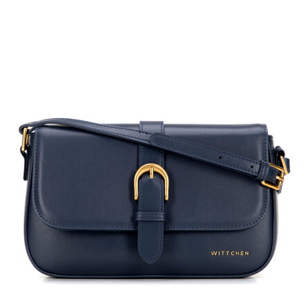 Listonoszka ze skóry naturalnej z dekoracyjnym paskiem granatowa 101-4E-601-7