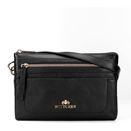 Mała listonoszka ze skóry naturalnej o fakturze groszkowej czarna 101-4E-801-1