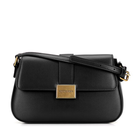 Mała listonoszka ze skóry naturalnej z ozdobnym zapięciem czarna 101-4E-614-1