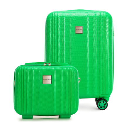 Mała walizka i kosmetyczka z polikarbonu tłoczone zielone 56-3P-301-85K