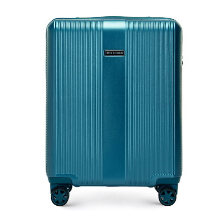 Mała walizka z polikarbonu w pionowe tłoczenia niebieska 56-3P-903-90