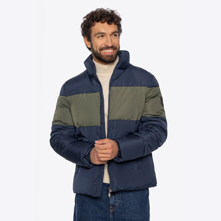 Męska kurtka pikowana prosta granatowo-zielona 97-9D-951-NZ