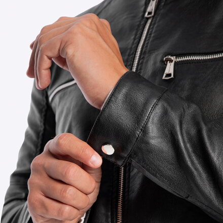 Męska kurtka z ekoskóry ze ściągaczami czarna 96-9P-152-1