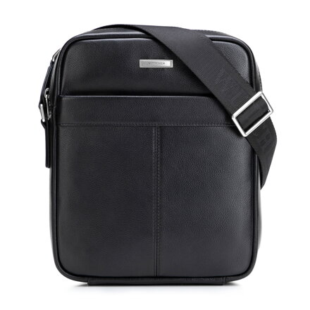 Pánska kožená crossbody taška s dekoratívnym prešívaním čierno-strieborná 102-4U-605-1S