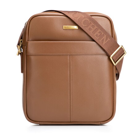 Męska listonoszka skórzana z dekoracyjnymi przeszyciami jasny brąz 102-4U-605-5