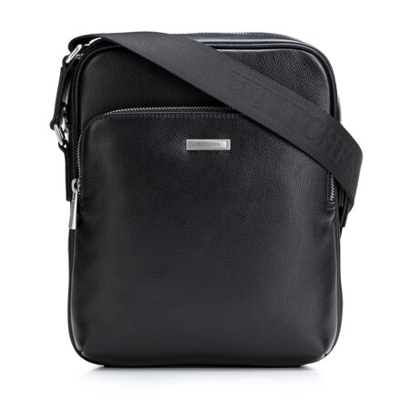 Pánska kožená crossbody taška s dodatočným vreckom čierno-strieborná 102-4U-603-1S