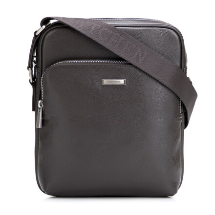 Pánska kožená crossbody taška s dodatočným vreckom tmavohnedá 102-4U-603-4