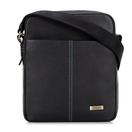 Pánska kožená crossbody taška s dvojitou textúrou čierna 100-4U-803-1