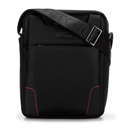 Pánska crossbody taška s ozdobným výrezom čierno-červená 98-4P-200-1