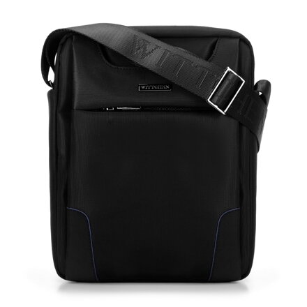 Pánska crossbody taška s ozdobným výrezom čierno-modrá 98-4P-200-11