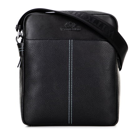 Pánska veľká kožená crossbody taška čierna 100-4U-807-1