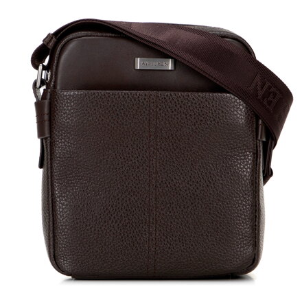 Pánska kožená crossbody taška s prešívaním tmavohnedá 100-4U-811-4