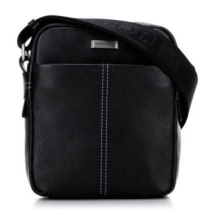 Pánska kožená crossbody taška s prešívaním čierna 100-4U-811-1