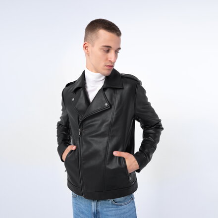 Męska ramoneska z ekoskóry z pagonami czarna 97-9P-154-1