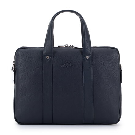 Męska torba na laptopa 15,6” skórzana z pionowymi paskami granatowa 95-3U-037-NH