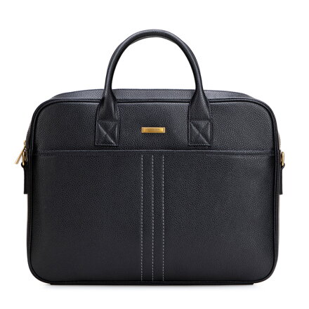 Pánska kožená taška na notebook 15,6” so zrnitou textúrou čierno-zlatá 102-3U-601-1G