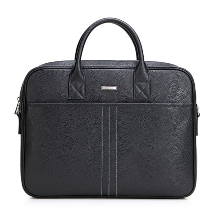 Pánska kožená taška na notebook 15,6” so zrnitou textúrou čierno-strieborná 102-3U-601-1S